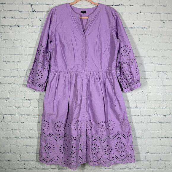 Talbots Midi Dress Women Plus XL Lavander Button Front Cottage Prairie Pockets - Picture 1 of 13
